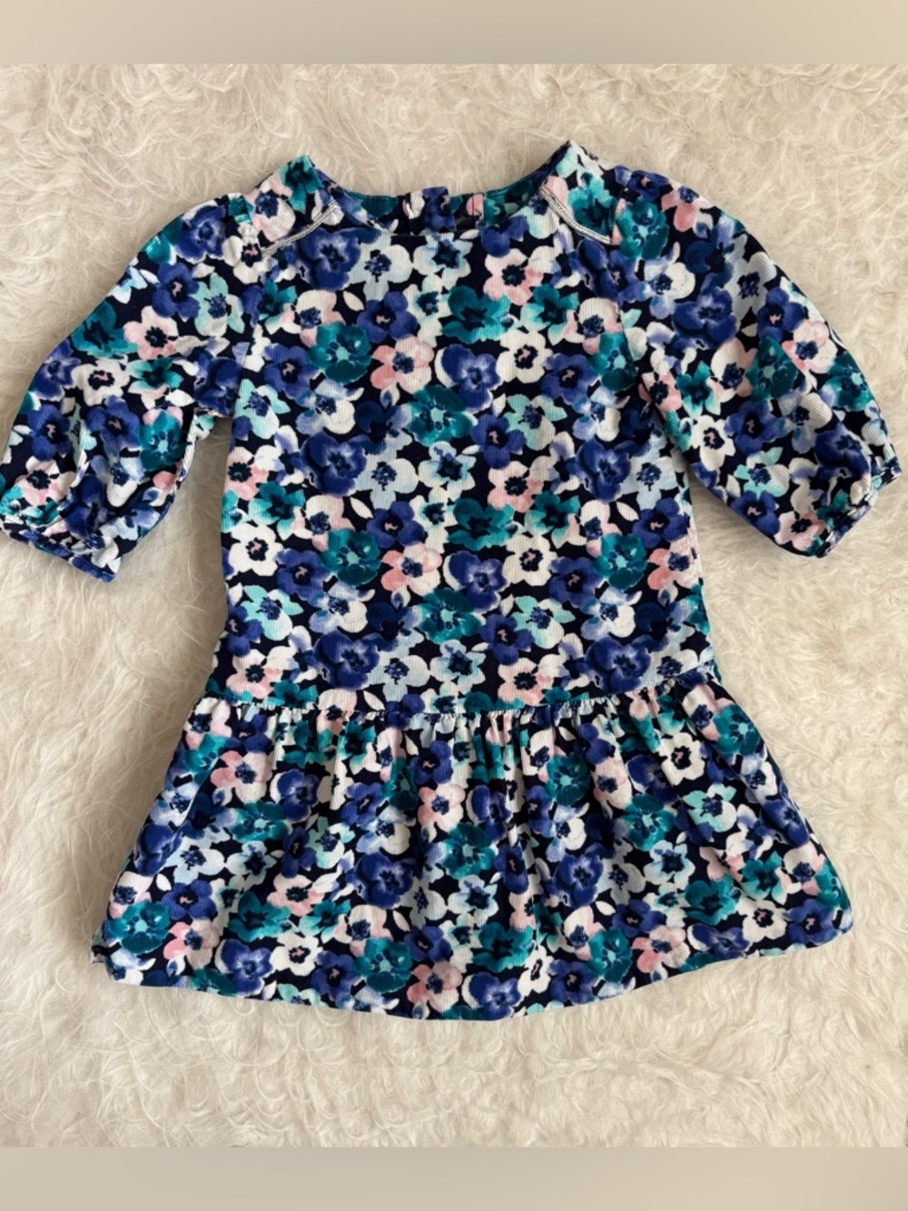 Gymboree Toddler Girls Corduroy Watercolor Floral 3/4 Sleeve Dress